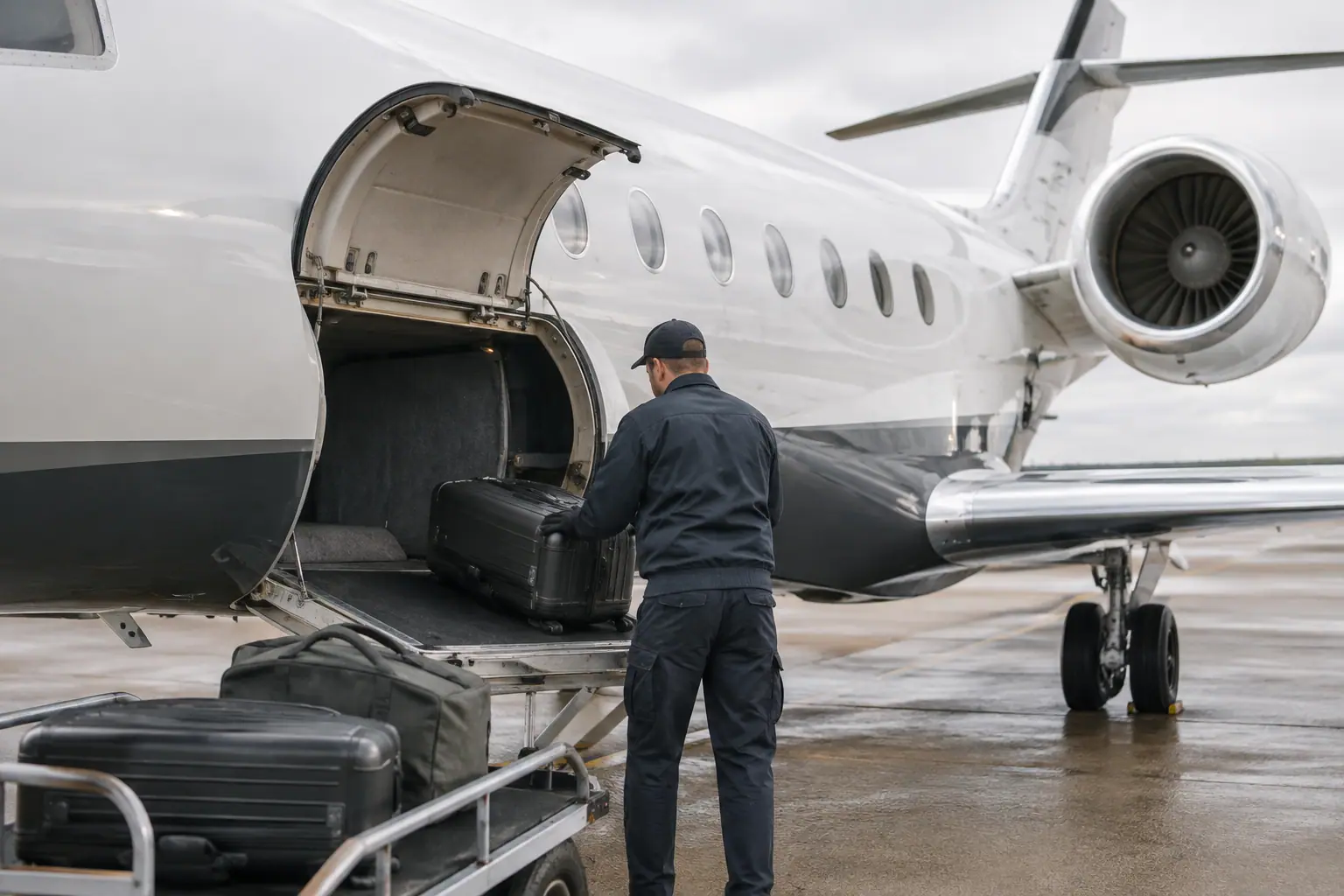 Bags loaded into a private jet