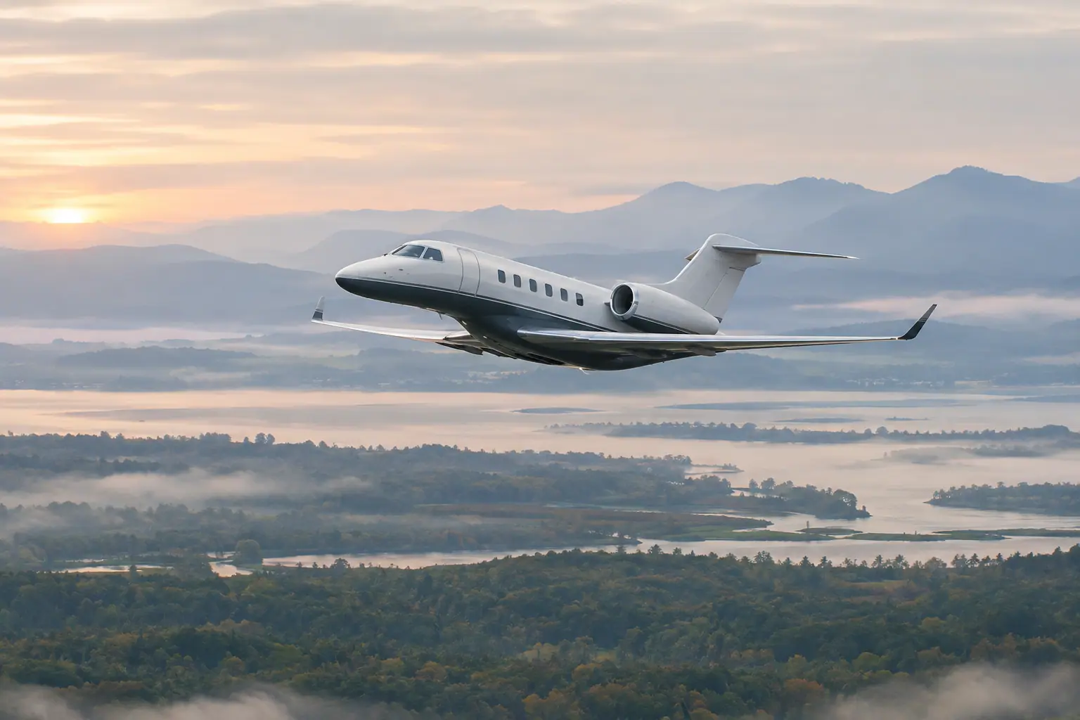 Private jet climbing out over the US